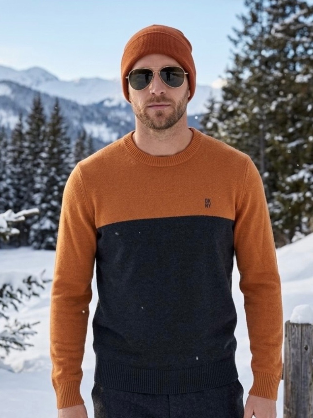 DKNY Mens Colorblock Crewneck Sweater M Gorpcore Preppy Streetwear Earthy Autumn